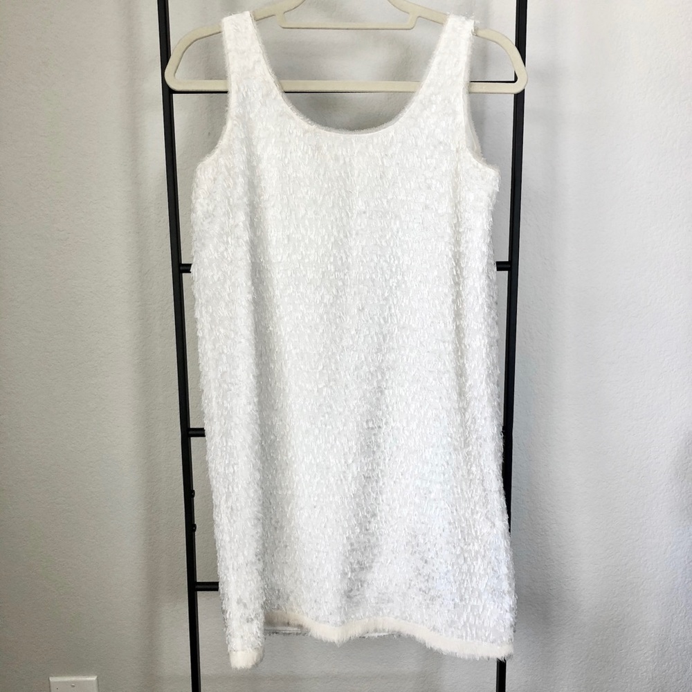 Jill Stuart White Eyelash Fringe Sleeveless Mini Dress